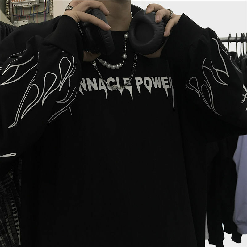 Impresso manga longa pulôver oversized harajuku hoodie oversized verão roupas moletom senhoras coreano streetwear topo