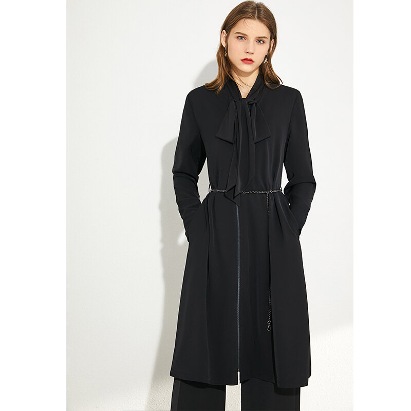 Amii minimalismo outono mulheres aline vneck vestido sólido solto zíper feminino casaco de cintura alta perna larga calças femininas 12040335