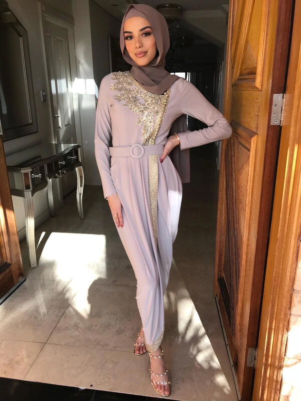 Muzułmański haft Abaya pas pełna sukienka Vestidos sweter Kimono Vetement długa suknia suknie Jubah bliski wschód Eid Ramadan islamski