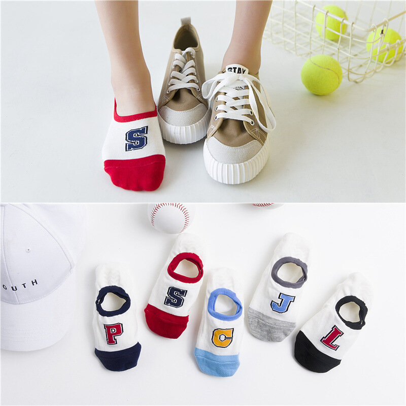 10 Pieces=5Pairs Arrivl Women Socks Funny Fruits Cute Happy Silicone Slip Invisible Cotton Sock 35-40 Printed Socking