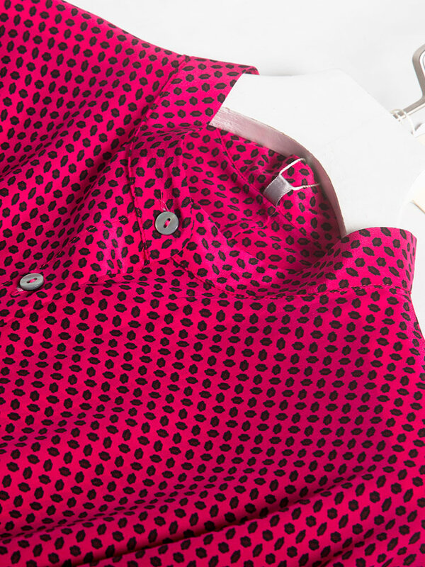 Designer Print Stand Kraag Casual Shirts Chiffon Vintage Echte Zijde Blusas De Mujer Largos Sueltos Camisas Estampadas De Mujer