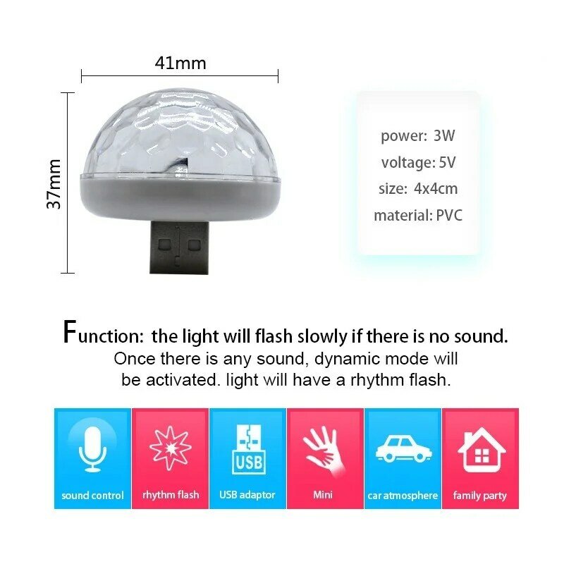 Luz Ambiental con USB para coche, Mini luz LED RGB con sonido musical colorido, interfaz USB para fiesta de vacaciones, interior, techo, maletero
