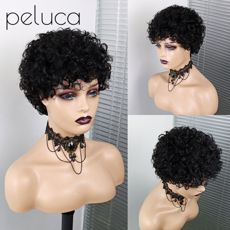 Parrucca riccia crespa corta parrucche Afro americane per donne nere parrucche di capelli umani biondi misti castani con frangia