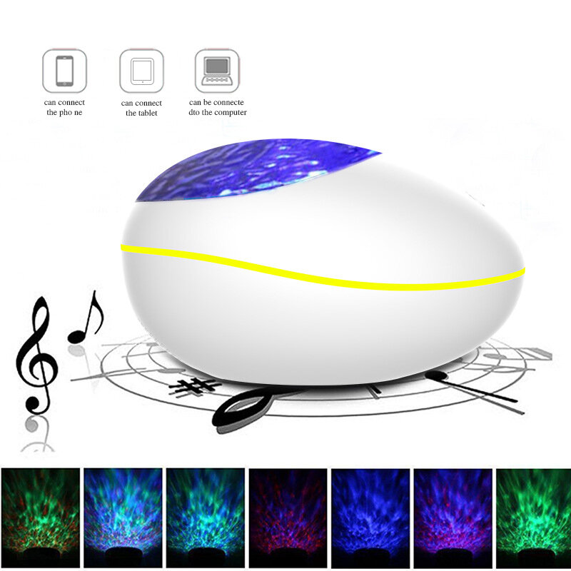 Lampu Proyektor Gelombang Laut Lucky Stone dengan Speaker Musik Bluetooth Remote Control Dekorasi Kamar Anak Lampu Malam LED Warna-warni