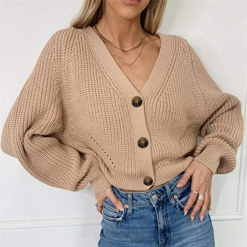 Women Knitted Cardigan 2020 Autumn Sexy V-Neck Batwing Sleeve Button Oversized Sweater Casual Loose Solid Female Cardigan Tops