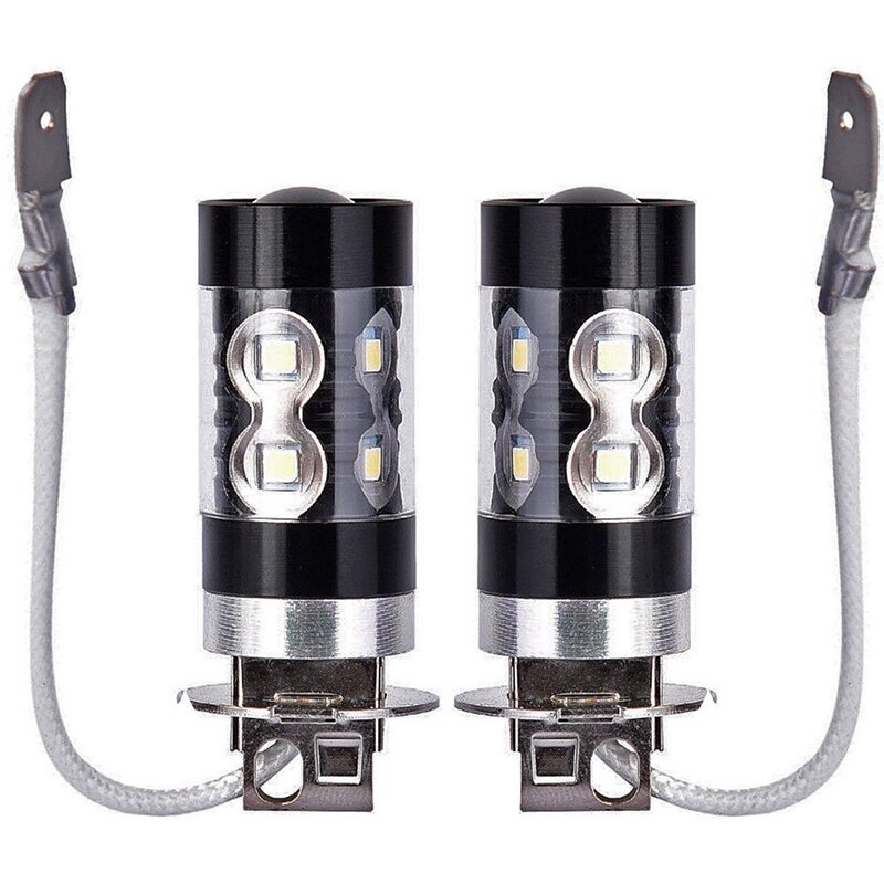 Ampoule LED antibrouillard H3, blanche, 100W, 12-24V, 6000k, 1600lm, éclairage de voiture, kit de 2 pièces