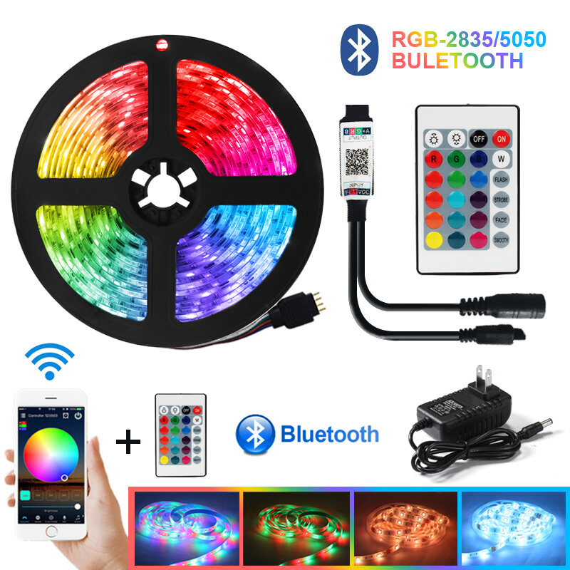 Lumières de bande de LED d'éclairage de LED RGB imperméable 5050SMD 2835 ruban Flexible de Wifi 5M 10M 20M 15M Diode de bande cc 12V Contro Bluetooth