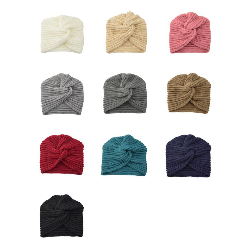 2022 Autumn Winter Knitting Headbands Warm Turban Cap Center Cross Hair Accessories Casual Headbands for Women