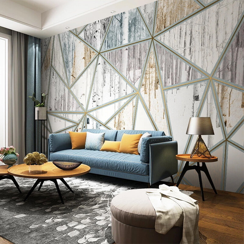 Foto Kustom Wallpaper 3D Tangan Dicat Hutan Modern Minimalis Garis Geometris Mural Living Room TV Sofa Latar Belakang Lukisan Dinding