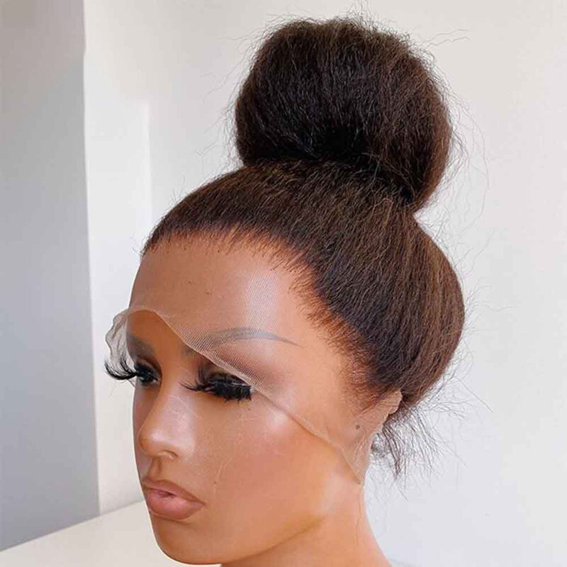 Perruque Lace Front Wig synthétique Yaki, 26 pouces, longue, crépue, lisse, pre-plucked, baby hair, sans colle, résistante à la chaleur, pour femmes noires