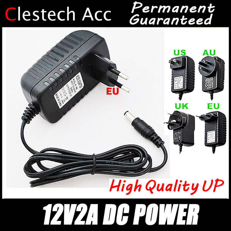 1PC Free 12V2A AC 100V-240V Converter Adapter DC 12V 2A 2000mA Power Supply EU Plug 5.5mm x 2.1-2.5mm for LED CCTV Free shipping