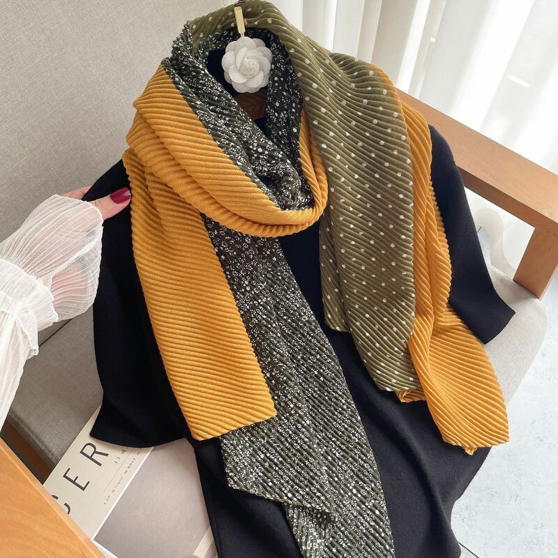 女性のためのしわの寄った綿のスカーフ,韓国のファッション,高級デザイナーのヒョウ柄のふくらんでいるスカーフ,暖かい,2021