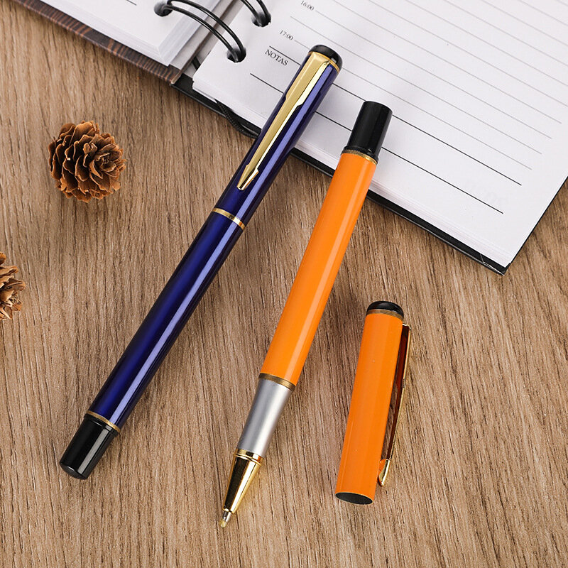 قلم حبر جاف معدني بعلامة تجارية ذات جودة لطيفة بتصميم أنيق ، قلم كتابة لرجال الأعمال ، أقلام شراء ، 2 هدية إرسال