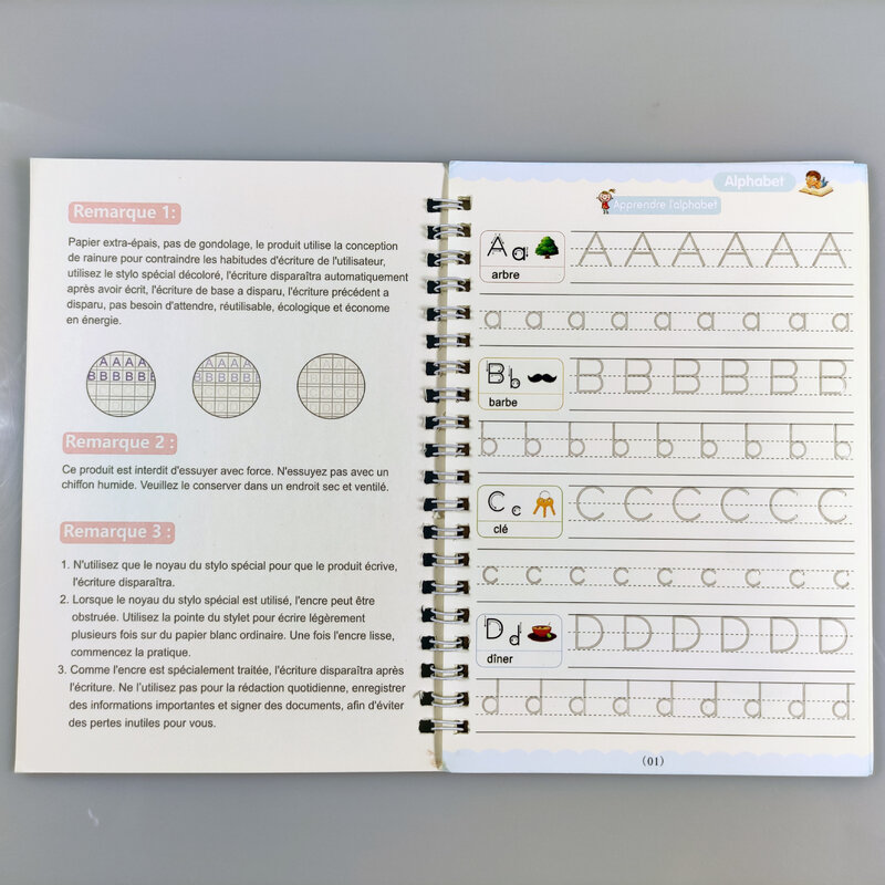 ภาษาฝรั่งเศสคำหนังสือเด็ก Copybook การประดิษฐ์ตัวอักษรการศึกษาหนังสือคณิตศาสตร์ภาษาอังกฤษหนังสือสำหรับเด็กโน้ตบุ๊คเด็กของเล่น