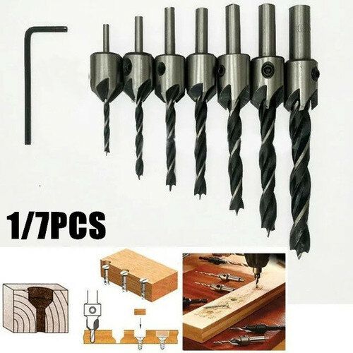 7 pçs hss 5 flauta bancada brocas reamer conjunto carpintaria chanfro broca conjunto de contas 3-10mm