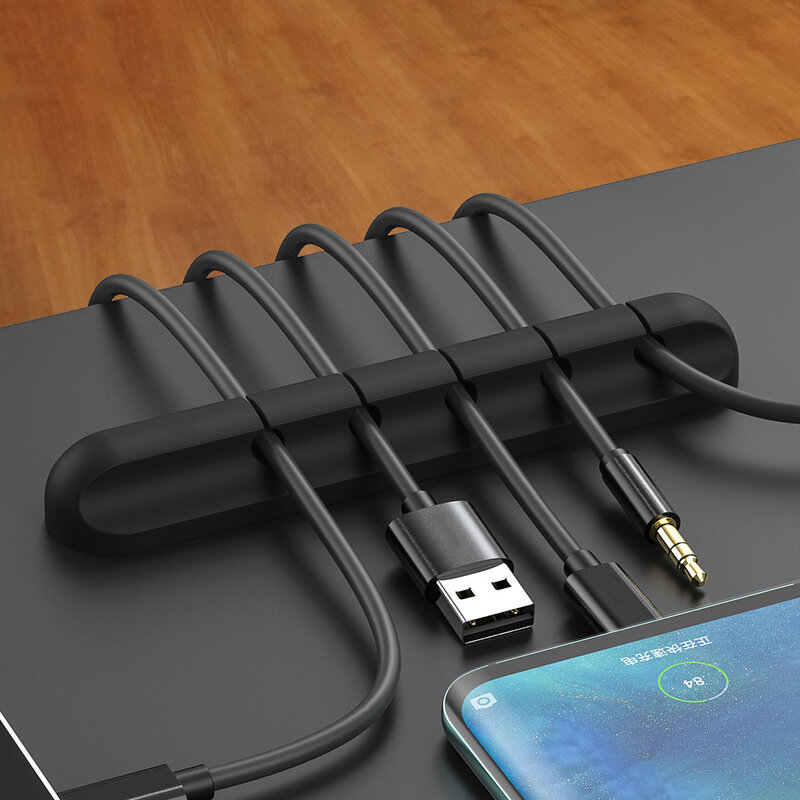 Pemegang Kabel Silikon Pengatur Kabel USB Winder Desktop Manajemen Rapi Pemegang Klip untuk Mouse Keyboard Earphone Headset