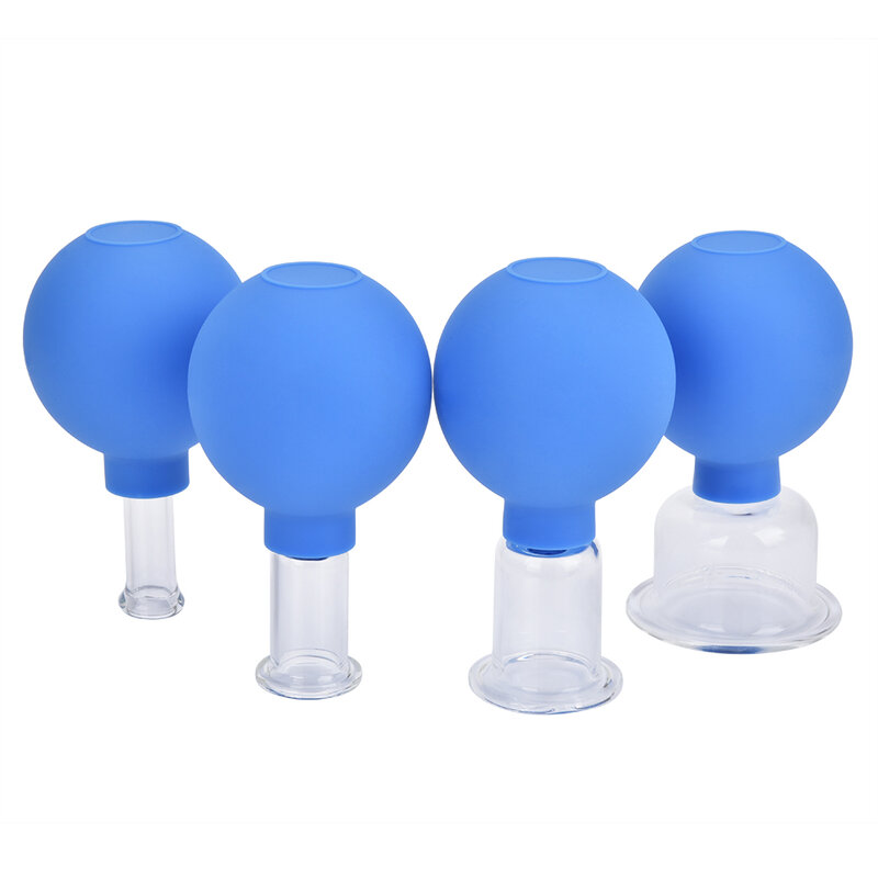 4 unids/set azul vacío ahuecamiento copas de la cabeza de vidrio cuerpo masaje familia acupuntura Meridiana chino terapia médica frasco