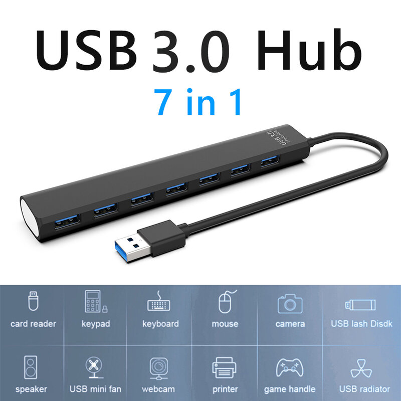 USB 2.0/3.0 HUB Dock محول USB متعدد المنافذ الفاصل 5Gbps 7 منافذ USB المتوسع ميناء متعددة المتوسع 2.0 USB3 Hub مع التبديل جديد