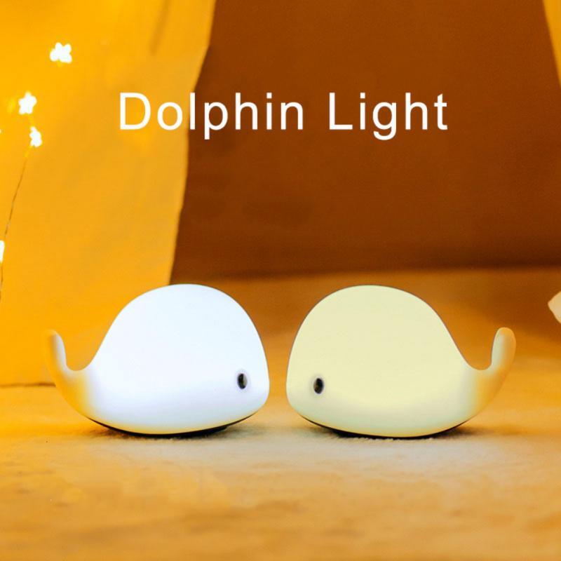 USB Rechargeable Silicone Lamp Cartoon Colorful Little Whale Pat Light Led Dolphin Changing Color Atmosphere Night Light