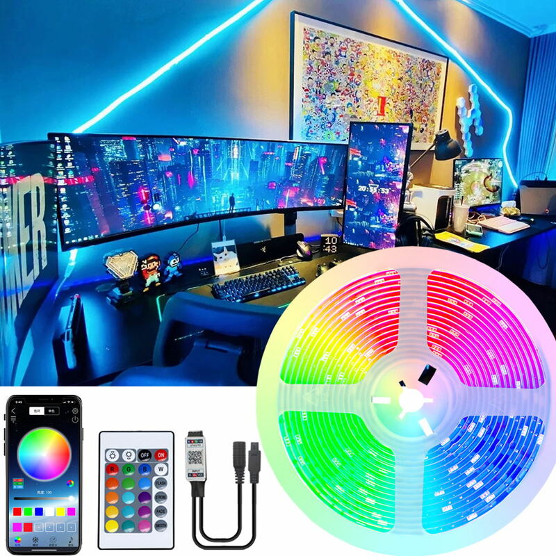 Tiras de luces LED RGB SMD 5050 2835, cinta de diodo Flexible impermeable, 5M, 10M, CC de 12V, luz de fondo decorativa para TV, ordenador y dormitorio