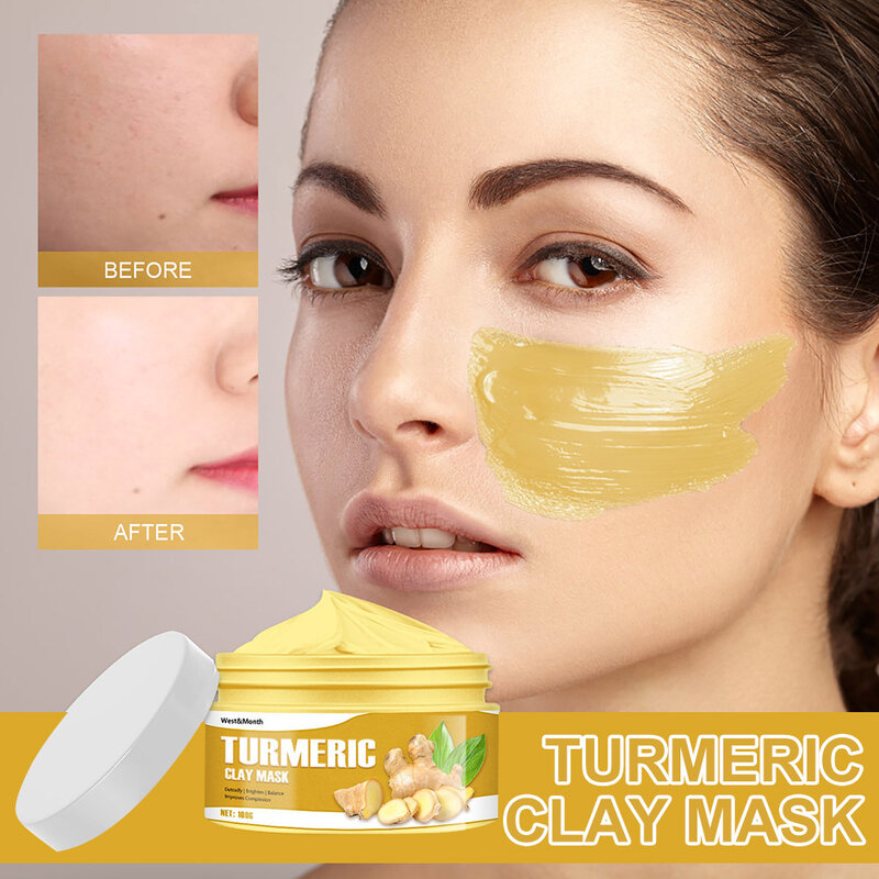 Maschera di argilla di curcuma pulizia profonda dei pori maschera di fango rimuovere i punti neri ridurre i pori migliorare le rughe dell'acne maschera idratante cura della pelle