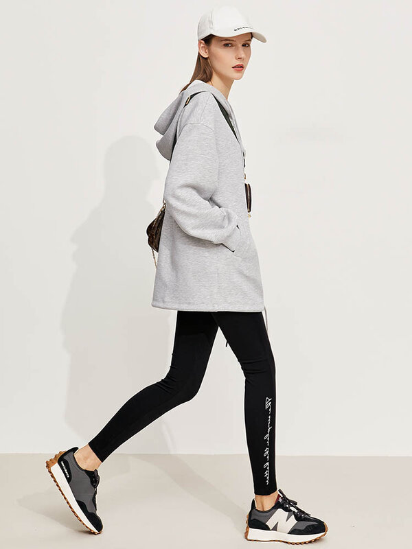 Amii-여성용 미니멀리즘 자켓 캐주얼 후드 지퍼 루스 코트 패션 포켓 스포츠 자켓, 가을 여성 아웃웨어 12130429