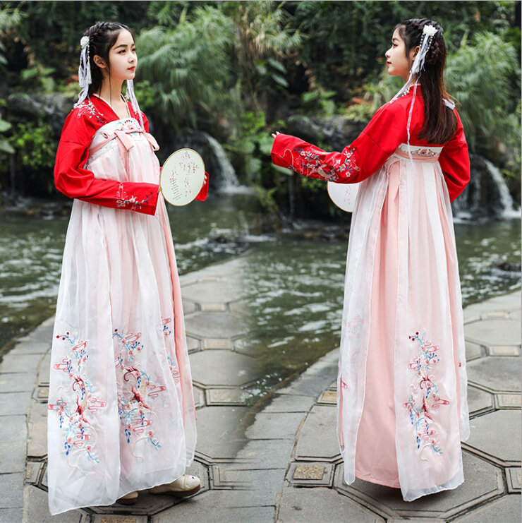 Hanfu kobieca skrzynia ulepszona kostium w stylu chińskim elementy chińskie koi haft rybny codzienny elegancki świeży i elegancki