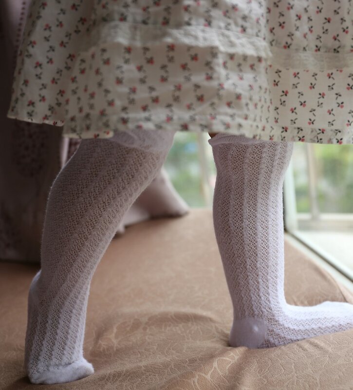 Носки для новорожденных девочек, хлопковые, сетчатые, дышащие, тонкие, длинные, весенние, летние носки милые, до колена