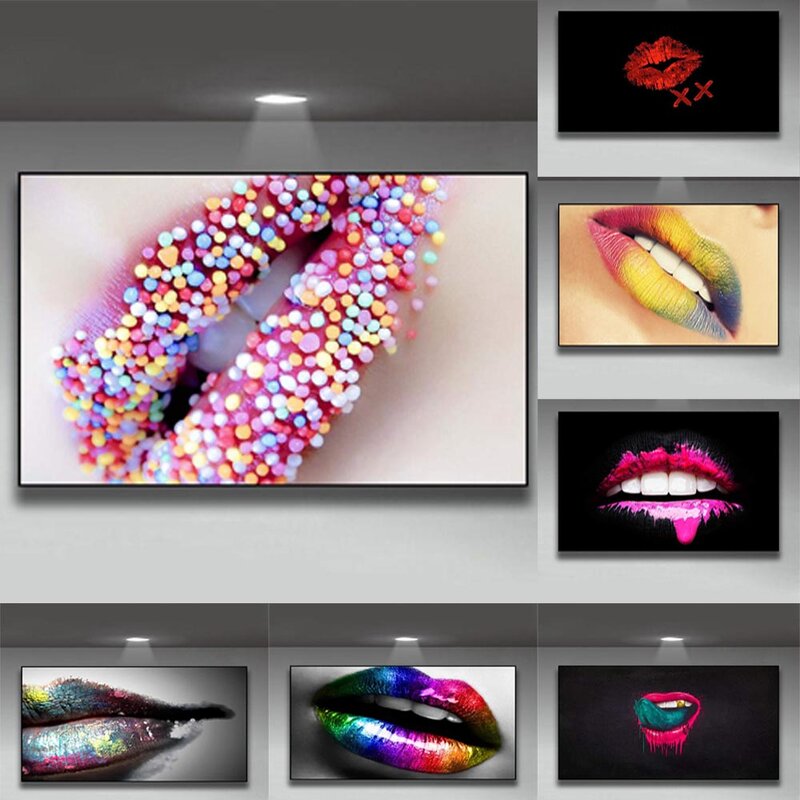 Figure oil painting fashion color sexy lips art canvas painting gift poster living room corridor office home decoration mural