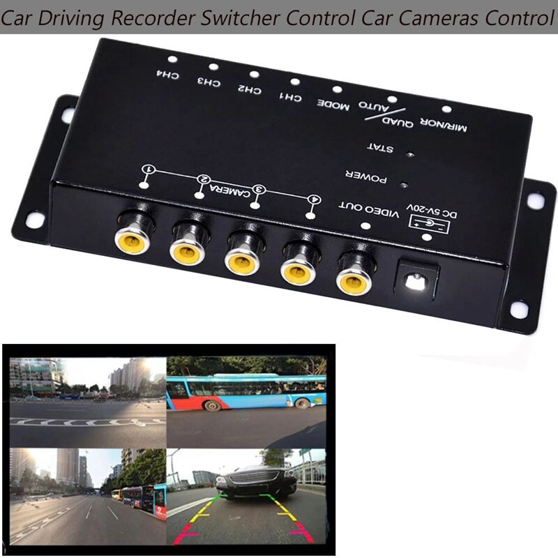 Enregistreur de conduite de voiture à 4 canaux, contrôle du commutateur, caméras de voiture, boîte de combinaison de commutateur de contrôle IR, image Guardian 360 °