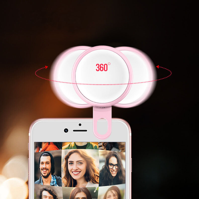 Rede de luz de preenchimento de celular com rotação 360 °, âncora vermelha, luz de preenchimento colorida especial para selfie, ambiente externo