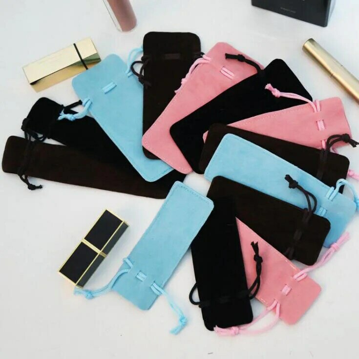 10pcs/lot 4.5x12, 5x14, 3.5x17 cm Drawstring Double Sided Velvet Bags & Pouches For Makeup Pen Lipstick Bag Gift Packaging Bags