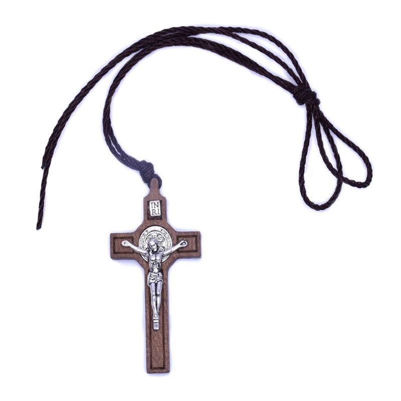 Collar de cruz de Jesús, colgante de Metal de madera, joyería para hombres y mujeres católica religioso