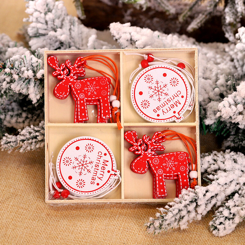 Navidad 2021 12Pcs Christmas Snowflakes Wooden Pendants Xmas Tree Ornaments Home Hanging Decor Christmas Decorations for Home