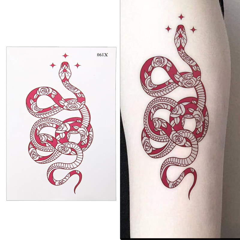 Big Size Pink Snake Tattoo Sticker 1 Pcs Fashion Waterproof  Long Lasting Body Art Leg Waist Decals Temporary Fake Tattoo