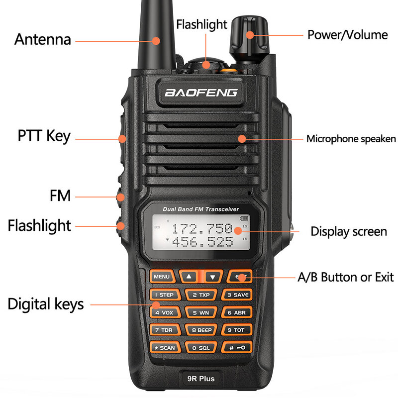 Baofeng – walkie-talkie UV-9R Plus 10W, 4800mAh, double bande, 136-174/400-520MHz, étanchéité IP68, 1 pièce, BF-UV9R, portée de 10KM