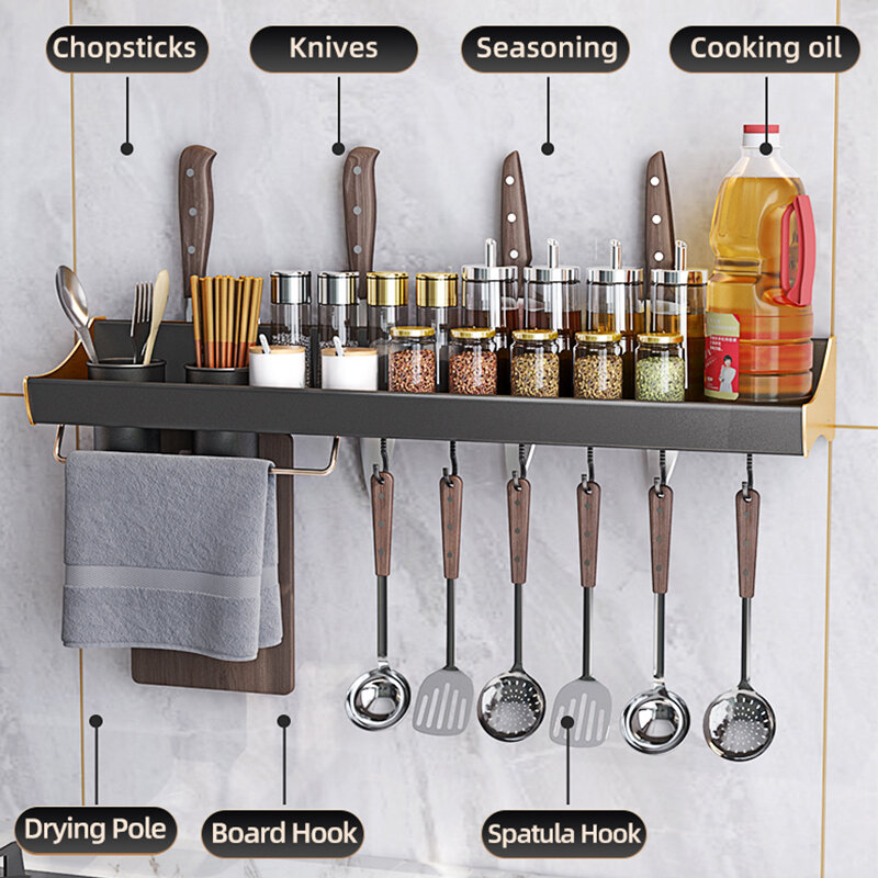 Joybos Kitchen Spice Organizer Set Punch-free rack a parete Organizer per spazio scaffale da cucina organizzatore per la conservazione della cucina