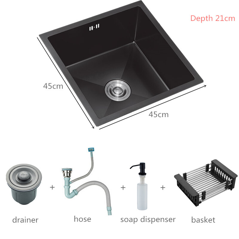 17.7 ''Undermount Kitchen Sink Tanpa Kran, Single Bowl Sikat Stainless Steel Emas Wastafel dengan Drainer Keranjang dan Aksesoris