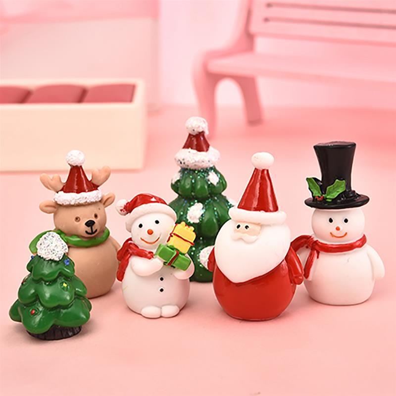 1-7 Buah/Set Miniatur Pohon Natal Santa Claus Manusia Salju Terarium Aksesoris Kotak Hadiah Peri Taman Patung Dekorasi Rumah Boneka