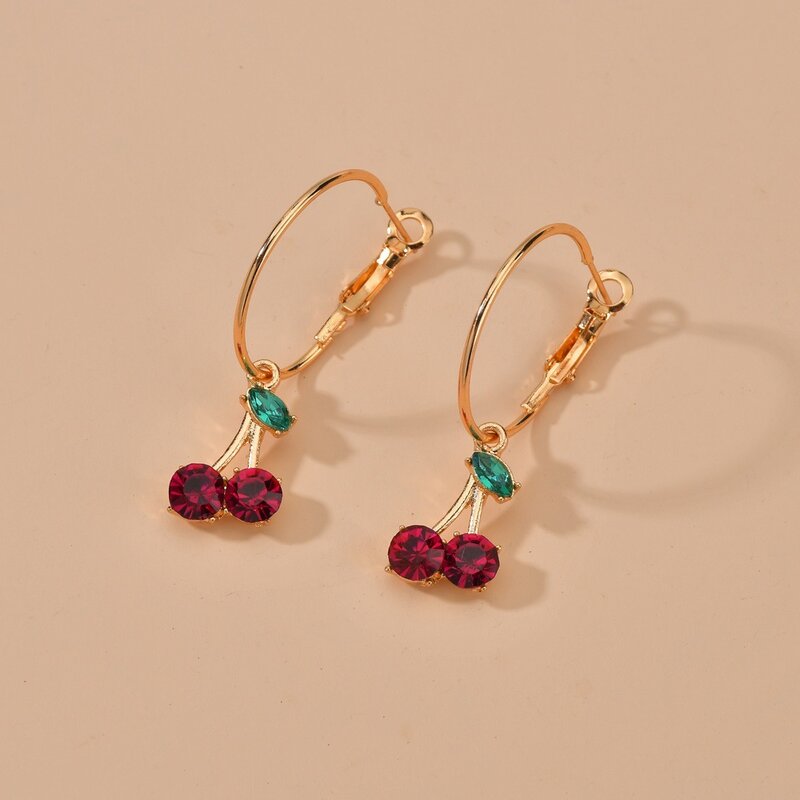 Design semplice orecchini di ciliegio con diamanti rossi per le donne moda coreana carino orecchino penetrante dolce romantico gioielli regali per ragazze E25