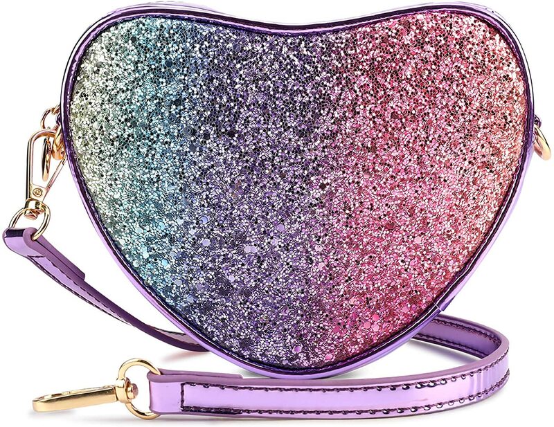 Monedero en forma de corazón para niñas pequeñas, bolso de lentejuelas, Mini bolsos cruzados, arcoíris