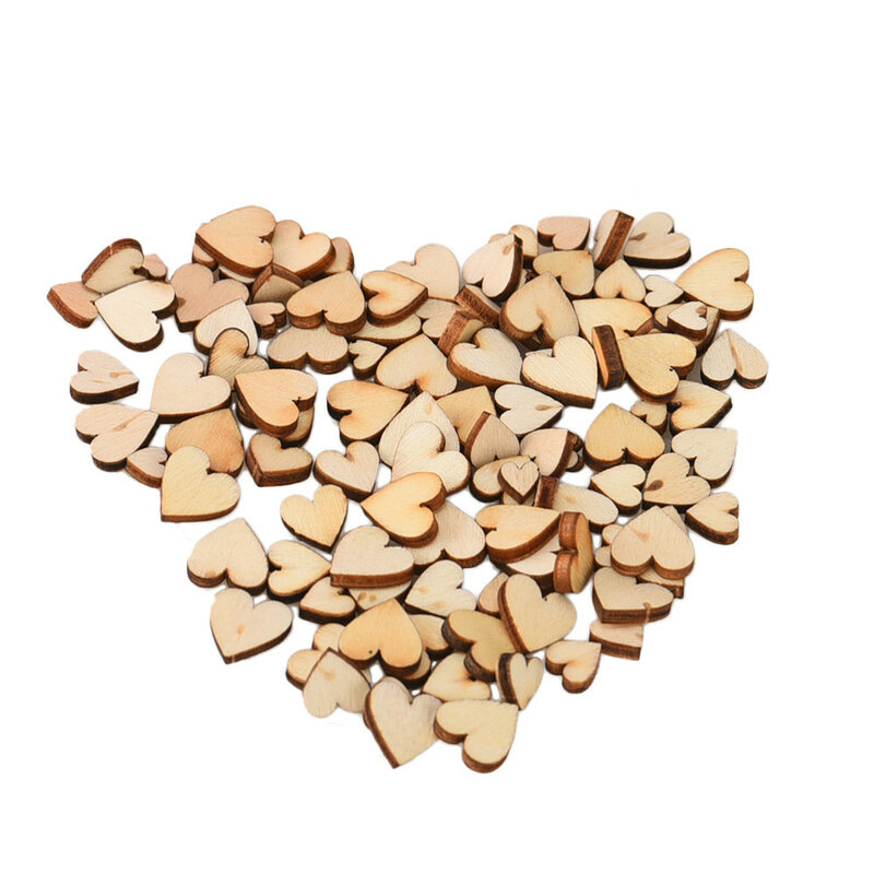 100 Uds rústico de madera de corazón de amor de madera adornos de dispersión para mesa de boda manualidades decoración DIY