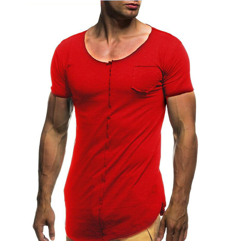 Letnie nowe męskie t-shirty jednolity kolor slim trend dorywczo z krótkim rękawem moda B10YTJ19