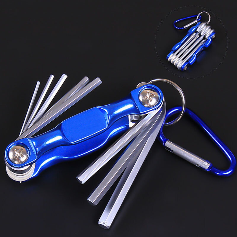 مفتاح قابل للطي محمول ، مجموعة مفاتيح سداسية داخلية ، معدن متري ، ألين ، مع حلقة تسلق