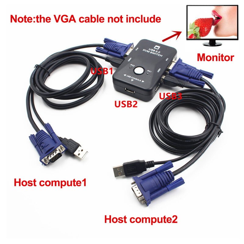 USB 2.0 مفتاح ماكينة افتراضية معتمدة على النواة الجلاد صندوق الفاصل تقاسم 1920*1080 3 منفذ VGA SVGA الكمبيوتر الطرفية محول VGA مفتاح يدوي اثنين