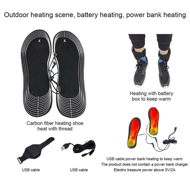 Plantillas de calefacción para deportes al aire libre, plantillas cálidas con USB, zapatos cómodos, suaves, de corte en T, talla cálida, para invierno