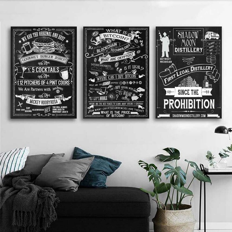 Черно-белая Настенная картина со слоганом мелом, художественный плакат, печать на холсте, Настенная картина, кухня, бар, коридор, домашнее ук...
