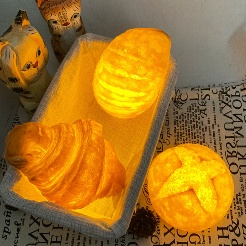 Única simulação artesanal croissant led pão luz para casa noite lâmpada decoração para sala de cozimento loja bolo iluminação presente