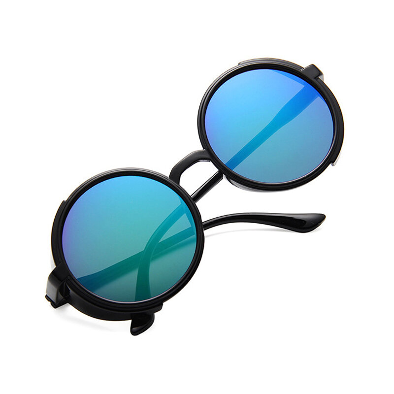 Long keeper óculos de sol steampunk feminino, vintage pequeno redondo punk multicolorido lente uv400