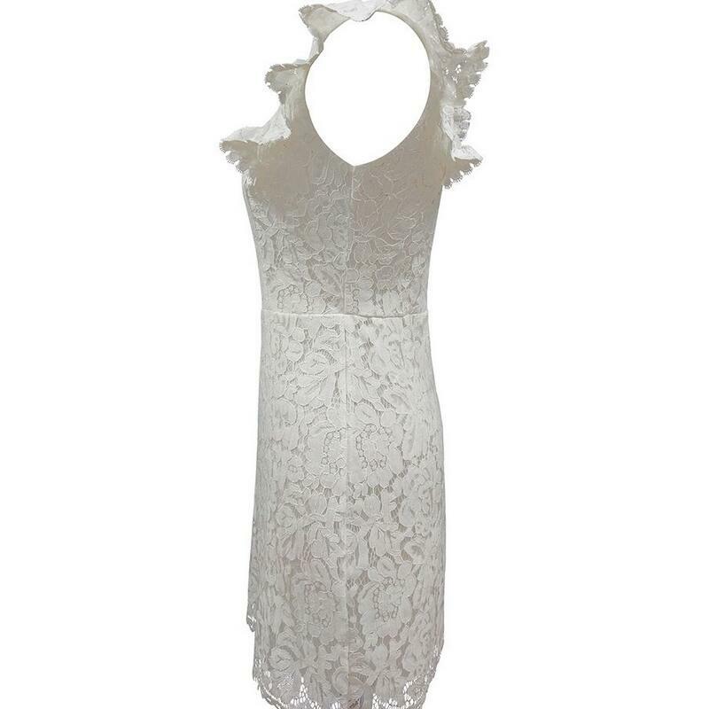Abend Party Kleider Für Frauen Weiß Kleid 2021 Elegante Bandage Sleeveless Rüschen Floral Vintage Sexy Hohle Spitze Mini Kleider